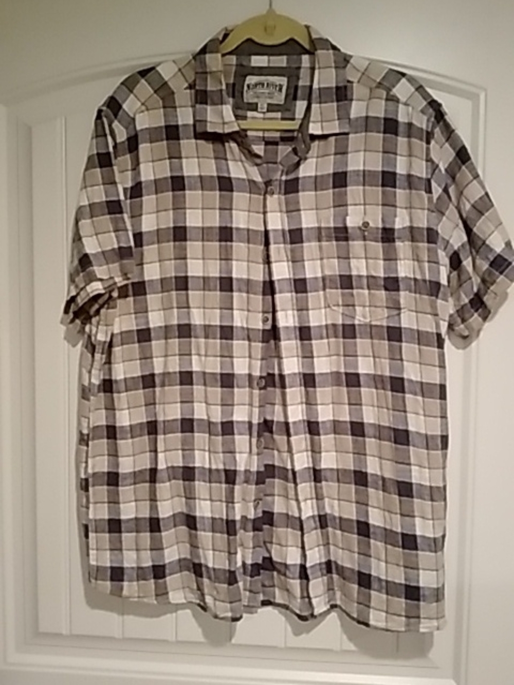 Men's Short-Sleeve Plaid Button-Down Shirt - Blue/Tan & Cream